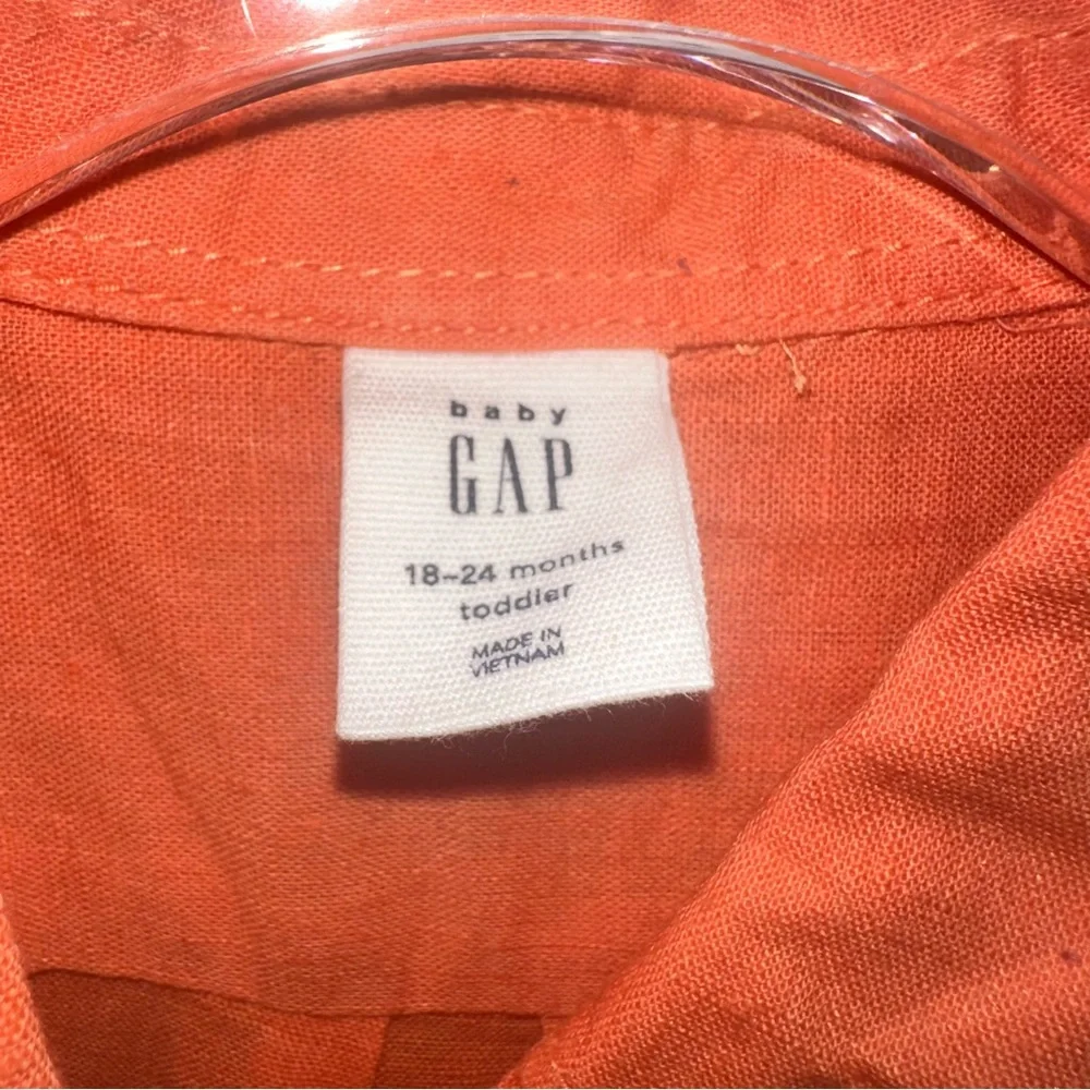 Gap Orange Linen Button-Up Shirt Size 18-24 Months